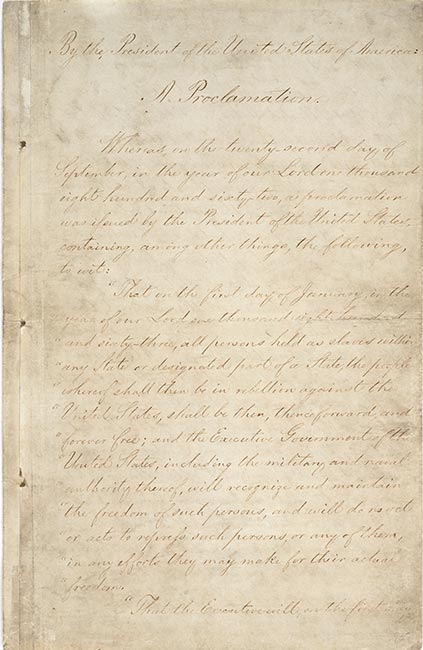 The Emancipation Proclamation, written in script.
