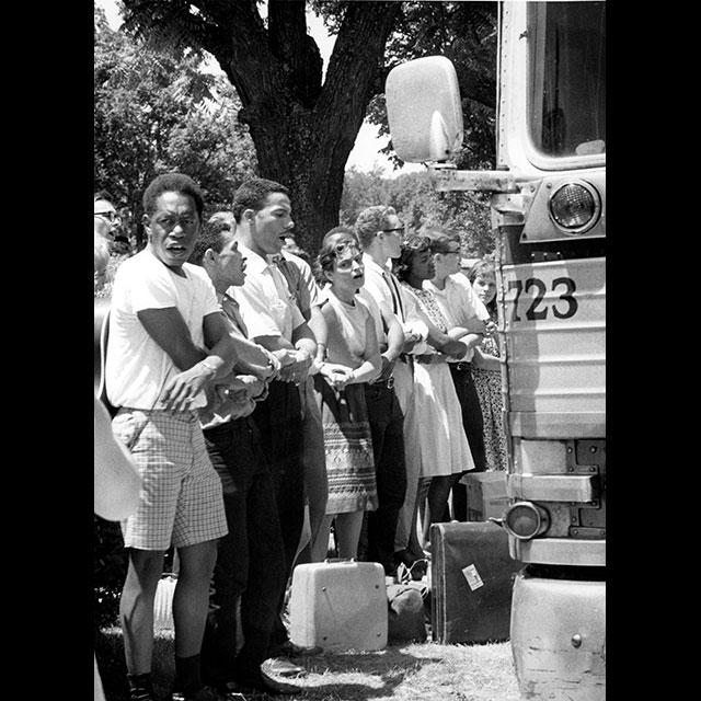 A black and white photograph of Freedom Summer volunteers