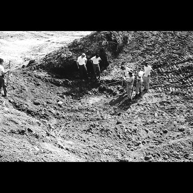 A black and white photograph of the Mississippi Burning crime scene