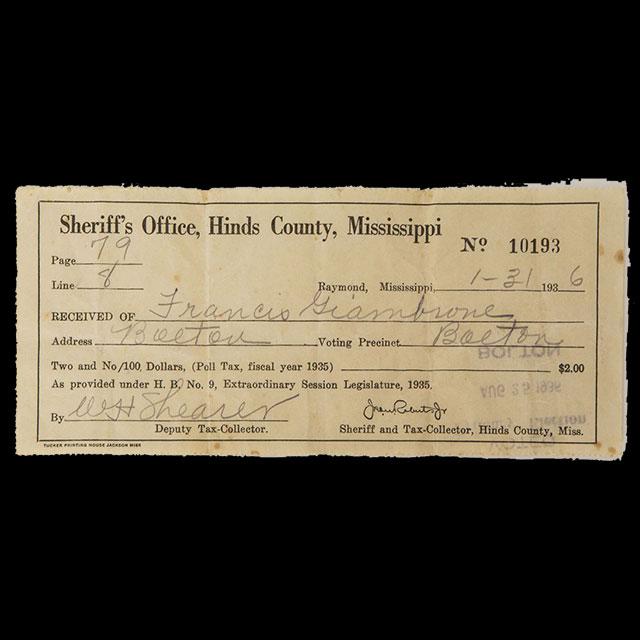 A Hinds County tax receipt